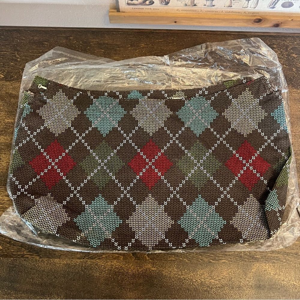 Thirty-One Argyle Brown, Red, Green, & Blue  Patterned Bag